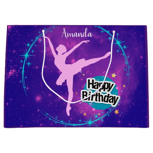 Happy Birthday Ballerina Galaxy Gepersonaliseerd Groot Cadeauzakje (Voorkant)