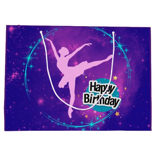 Happy Birthday Ballerina Galaxy Gepersonaliseerd Groot Cadeauzakje (Achterkant)