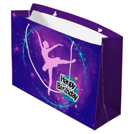 Happy Birthday Ballerina Galaxy Gepersonaliseerd Groot Cadeauzakje (Achterkant Gekanteld)