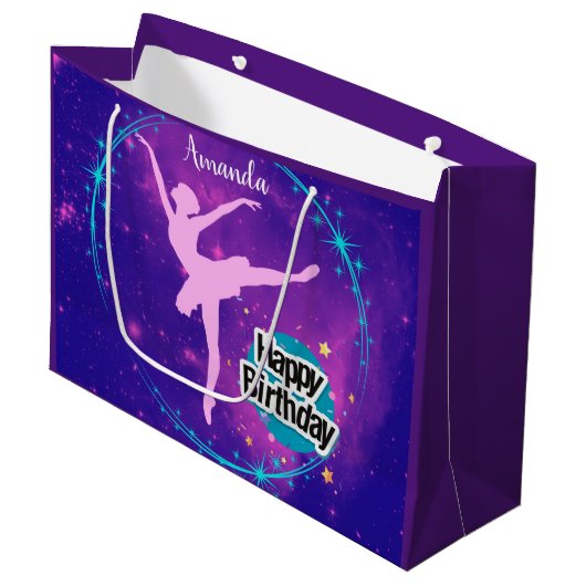 Happy Birthday Ballerina Galaxy Gepersonaliseerd Groot Cadeauzakje (Voorkant Gekanteld)