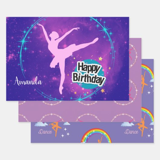 Happy Birthday Ballerina Galaxy Gepersonaliseerd Inpakpapier Vel (Set)