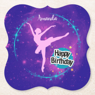 Happy Birthday Ballerina Galaxy Gepersonaliseerd Kartonnen Onderzetters