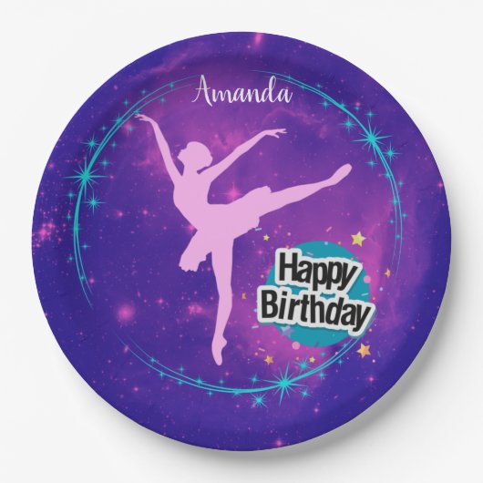 Happy Birthday Ballerina Galaxy Gepersonaliseerd Papieren Bordje (Voorkant)