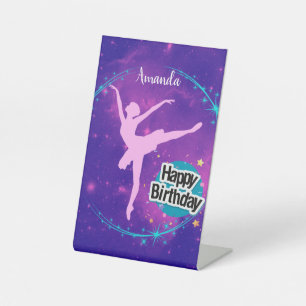 Happy Birthday Ballerina Galaxy Gepersonaliseerd Reclamebord Met Voetstuk