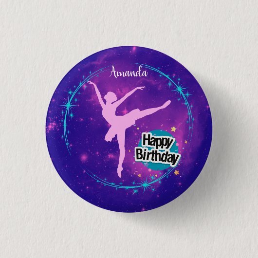 Happy Birthday Ballerina Galaxy Gepersonaliseerd Ronde Button 3,2 Cm (Voorkant)