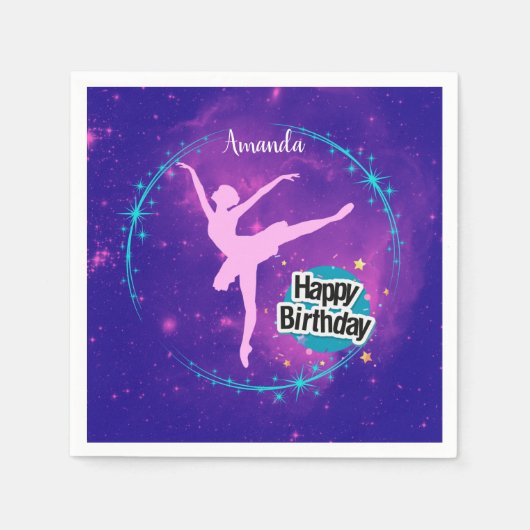 Happy Birthday Ballerina Galaxy Gepersonaliseerd Servet (Voorkant)