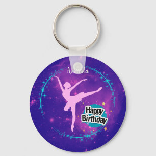 Happy Birthday Ballerina Galaxy Gepersonaliseerd Sleutelhanger