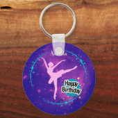 Happy Birthday Ballerina Galaxy Gepersonaliseerd Sleutelhanger (Voorkant)