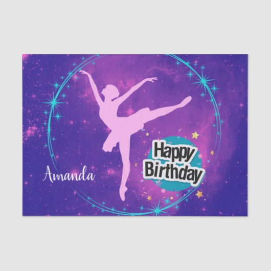 Happy Birthday Ballerina Galaxy Gepersonaliseerd Tissuepapier (Voorkant)