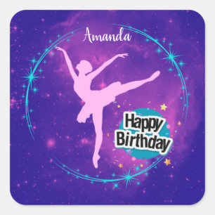 Happy Birthday Ballerina Galaxy Gepersonaliseerd Vierkante Sticker