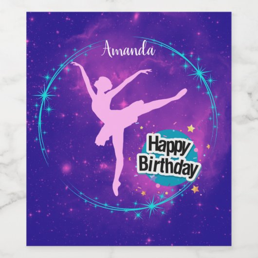 Happy Birthday Ballerina Galaxy Gepersonaliseerd Wijn Etiket (Enkel label)