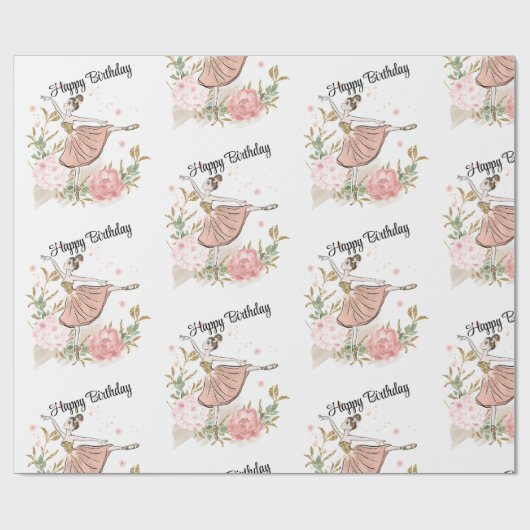 Happy Birthday Ballet inpakpapier (Vlak)