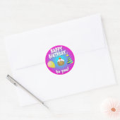 Happy Birthday ballon, Cake & Pet Ronde Sticker (Envelop)