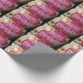 Happy Birthday-ballon met bloemen, ballonontwerp Cadeaupapier (Hoek)