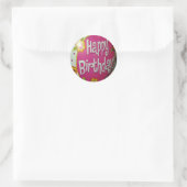 Happy Birthday-ballon met bloemen, ballonontwerp Ronde Sticker (Tas)