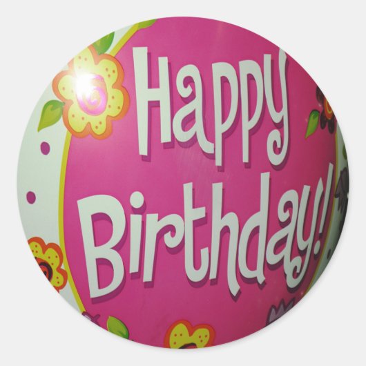 Happy Birthday-ballon met bloemen, ballonontwerp Ronde Sticker (Voorkant)