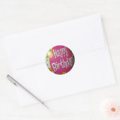 Happy Birthday-ballon met bloemen, ballonontwerp Ronde Sticker (Envelop)