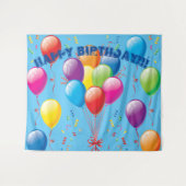 Happy Birthday-ballonachtergrond en banner - blauw Wandkleed (Voorkant (horizontaal))
