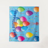Happy Birthday-ballonachtergrond en banner - blauw Wandkleed (Voorkant)