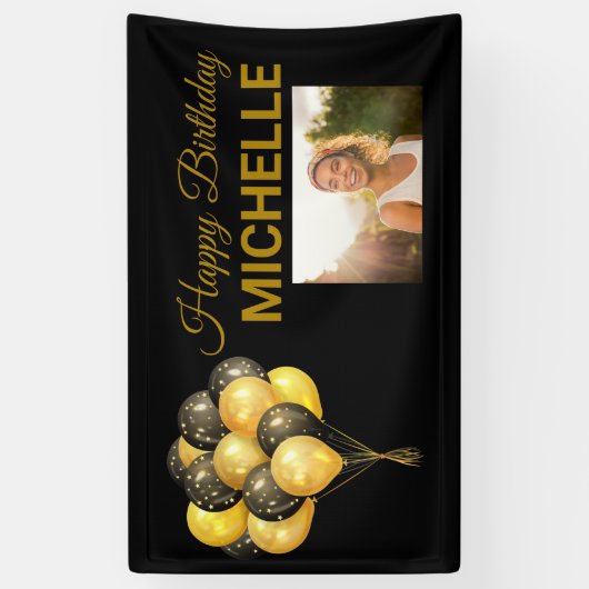 Happy Birthday ballonfoto Elk jaar aangepast Spandoek (Verticaal)