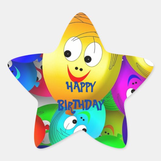 Happy Birthday-ballongezichten Ster Sticker (Voorkant)