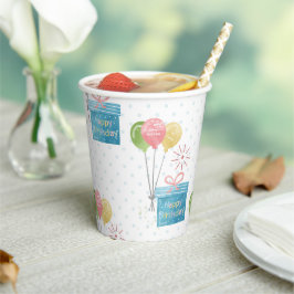 Happy Birthday-ballonnen en cadeaudoos Papieren Bekers