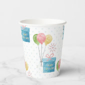 Happy Birthday-ballonnen en cadeaudoos Papieren Bekers (Achterkant)