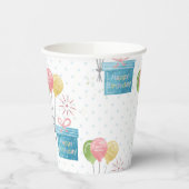Happy Birthday-ballonnen en cadeaudoos Papieren Bekers (Links)