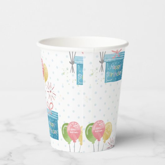Happy Birthday-ballonnen en cadeaudoos Papieren Bekers (Rechts)