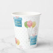 Happy Birthday-ballonnen en cadeaudoos Papieren Bekers (Voorkant)