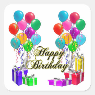 Happy Birthday-ballonnen en Cadeaus Vierkante Sticker