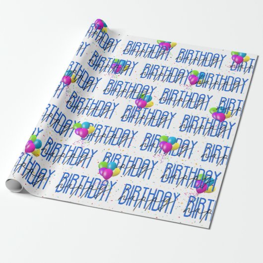 Happy Birthday-ballonnen en Confetti Cadeaupapier (Uitgerold)