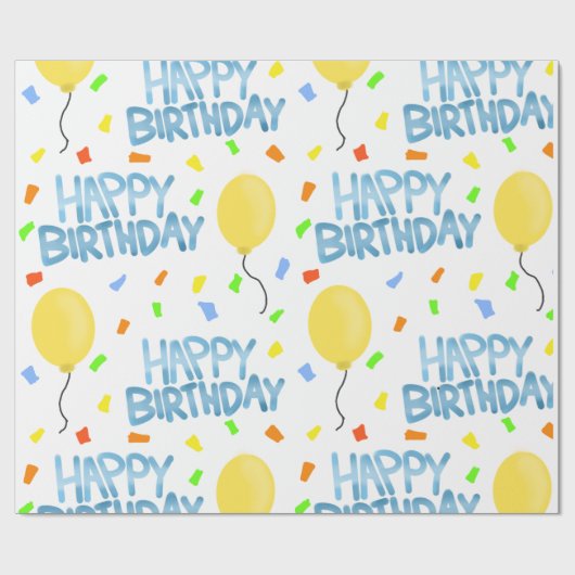 Happy Birthday-ballonnen en Confetti Cadeaupapier (Vlak)
