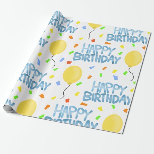 Happy Birthday-ballonnen en Confetti Cadeaupapier (Uitgerold)