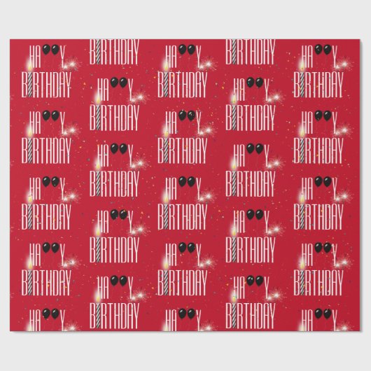 Happy Birthday-ballonnen en Confetti op Red Cadeaupapier (Vlak)