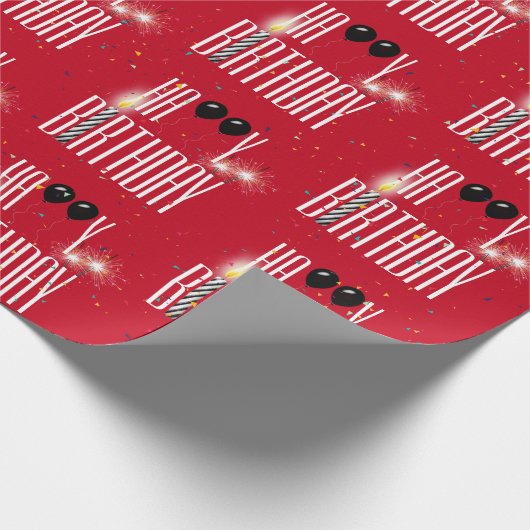 Happy Birthday-ballonnen en Confetti op Red Cadeaupapier (Hoek)