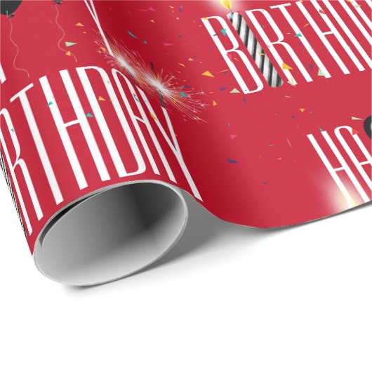 Happy Birthday-ballonnen en Confetti op Red Cadeaupapier (Rol Hoek)