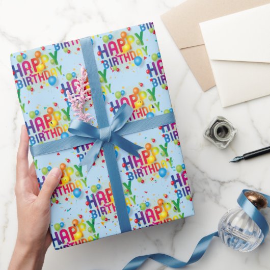 Happy Birthday-ballonnen en Confetti-wrapping-tape Cadeaupapier (Geschenken)