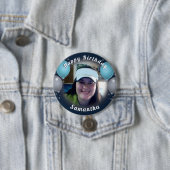 Happy Birthday-ballonnen en Photo Blue-Button Ronde Button 7,6 Cm (In situ)