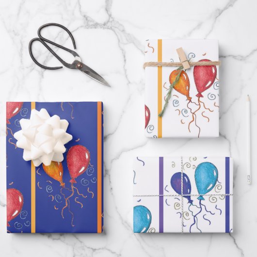 Happy Birthday-ballonnen Inpakpapier Vel (Voorkant)