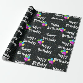 Happy Birthday ballonnen op Glitter Cadeaupapier