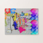 Happy Birthday-ballonnen over de heuvelCake Legpuzzel (Horizontaal)