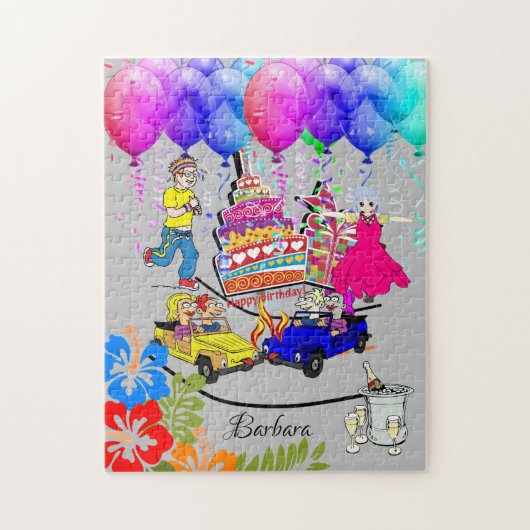 Happy Birthday-ballonnen over de heuvelCake Legpuzzel (Verticaal)