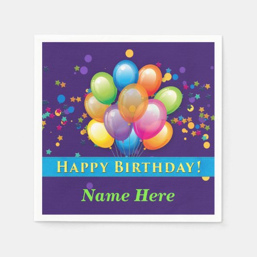 Happy Birthday-ballonnen - Paars aanpassen Servetten (Voorkant)