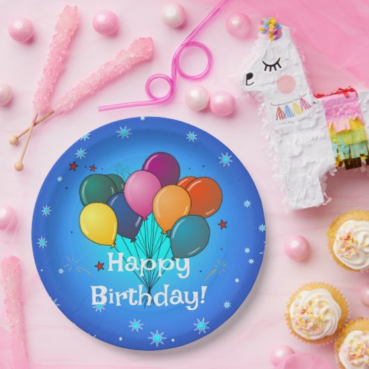 Happy Birthday-ballonnen, Papieren Bordje (Feest)