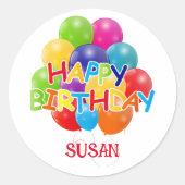Happy Birthday-ballonnen Ronde Sticker (Voorkant)