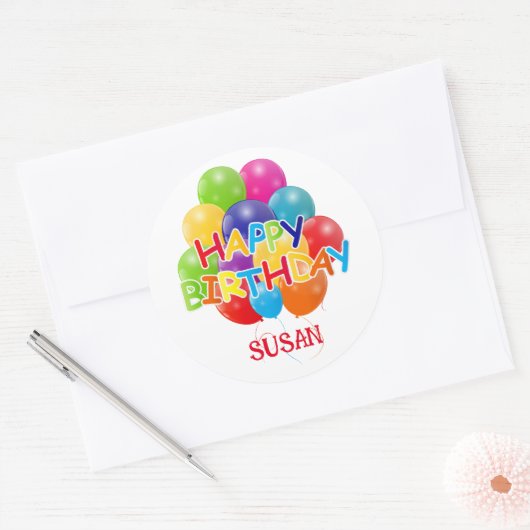 Happy Birthday-ballonnen Ronde Sticker (Envelop)
