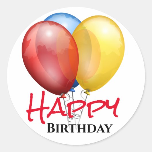 Happy Birthday-ballonnen Ronde Sticker (Voorkant)