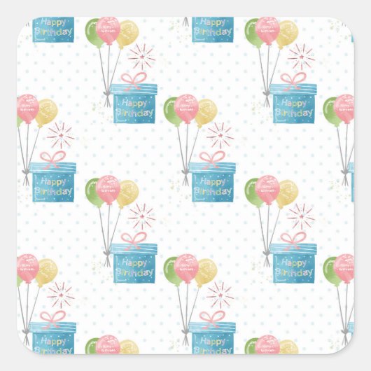 Happy Birthday-ballonnen Vierkante Sticker (Voorkant)