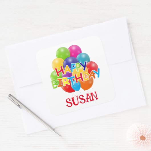 Happy Birthday-ballonnen Vierkante Sticker (Envelop)